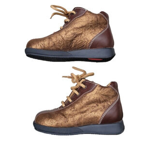 Kids Metallic Brown Lace-Up Boots
